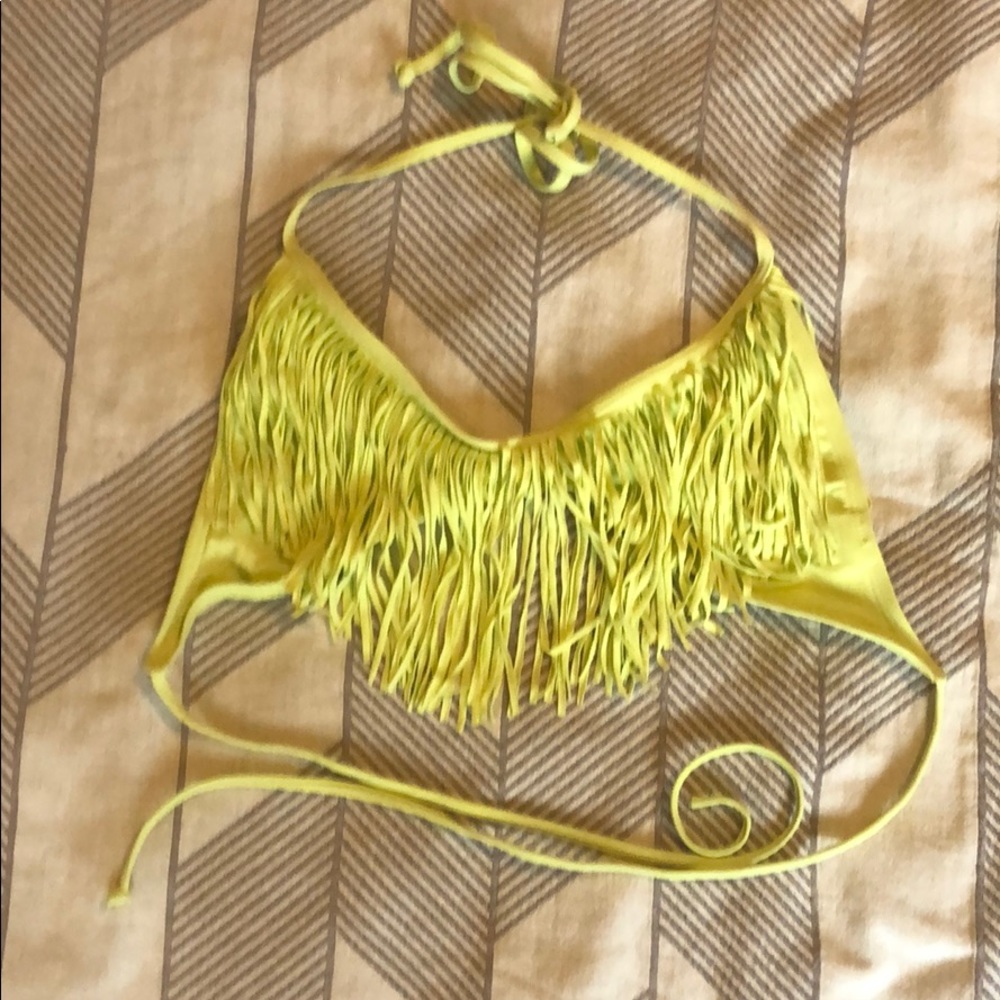 L*Space Audrey lime green fringe string bikini top